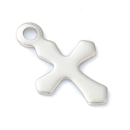 Honeyhandy 304 Stainless Steel Tiny Cross Charms, Laser Cut, Stainless Steel Color, 9x6x0.4mm, Hole: 0.9mm