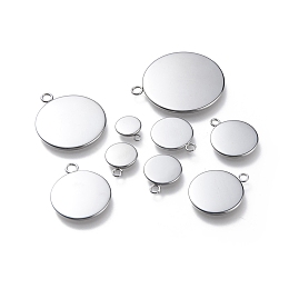 Honeyhandy 201 Stainless Steel Pendant Cabochon Setting, Plain Edge Bezel Cups, Flat Round, Stainless Steel Color, Tray: 8~30.5mm, 19.5~37x16~32x2mm, Hole: 3mm, 90pcs/box