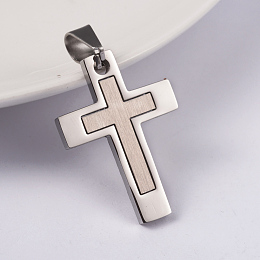 Honeyhandy 304 Stainless Steel Pendants, Cross, Stainless Steel Color, 31x22x2mm, Hole: 5x8mm