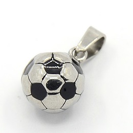 Honeyhandy Trendy Necklace Findings 304 Stainless Steel FootBall/Soccer Ball Pendants, Sports Charms, Black, Stainless Steel Color, 15x11mm, Hole: 3x6mm