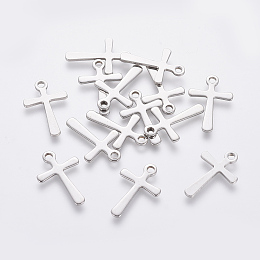 Honeyhandy 201 Stainless Steel Tiny Cross Charms, Stainless Steel Color, 15x10x0.7mm, Hole: 1.4mm