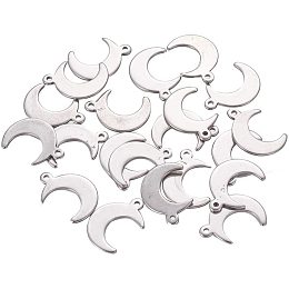 CHGCRAFT 200pcs Moon Pendants Double Horn Charms 304 Stainless Steel Crescent Moon Beads Pendants for DIY Bracelet Necklace Jewelry Making 16x11x0.9mm, Stainless Steel Color