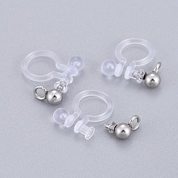 Honeyhandy 304 Stainless Steel Clip-on Earring Component, with Plastic, Stainless Steel Color, 11x11x3mm, Hole: 1.6mm