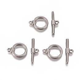 Honeyhandy 304 Stainless Steel Toggle Clasps, Ring, Stainless Steel Color, Ring: 18x14x3mm, Hole: 1.5mm, Bar: 23.5x7x3mm, Hole: 1.8mm