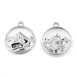 Honeyhandy 201 Stainless Steel Pendants, Flat Round with Mountain Charm, Stainless Steel Color, 24x20x3mm, Hole: 1.8mm