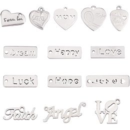 NBEADS Word Charm Pendants, Stainless Steel Pendants with Engraved Word Inspirational Message Charm Pendants for DIY Necklaces Bracelets Bangles Key Chains Jewelry Making Accessories