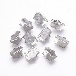 Honeyhandy Stainless Steel Ribbon Crimp Ends, Stainless Steel Color, 10x11mm, Hole: 1.5x3.5mm