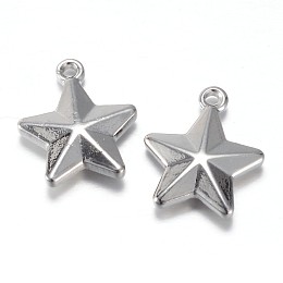 Honeyhandy 304 Stainless Steel Charms, Star, Stainless Steel Color, 15x13x3.5mm, Hole: 1.5mm