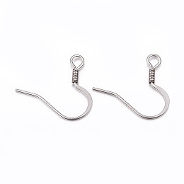 Honeyhandy 304 Stainless Steel French Earring Hooks, with Horizontal Loop, Flat Earring Hooks, Stainless Steel Color, 17x19x1.5mm, Hole: 2.5mm, pin: 0.8mm