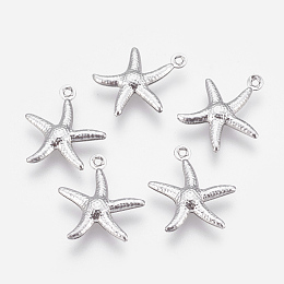 Honeyhandy 316 Surgical Stainless Steel Pendants, Starfish/Sea Stars, Stainless Steel Color, 18x15x2mm, Hole: 1mm