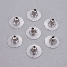 Honeyhandy 304 Stainless Steel Ear Nuts, Earring Backs, with Plastic, Stainless Steel Color, 11.5x6mm, Hole: 0.7mm