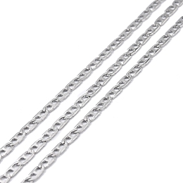 Honeyhandy Tarnish Resistant 304 Stainless Steel Mariner Link Chains, Unwelded, with Spool, Stainless Steel Color, 6x3x0.5mm, about 32.81 Feet(10m)/Roll