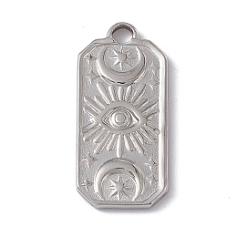 Honeyhandy 304 Stainless Steel Pendants, Rectangle with Moon & Eye & Star, Stainless Steel Color, 22.5x10.5x2mm, Hole: 2mm