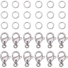 PandaHall Elite 300 pcs 4.4mm 304 Stainless Steel Jump Rings with 100pcs Lobster Claw Clasps for Earring Bracelet Necklace Pendants Jewelry DIY Craft Making, Stainless Steel Color