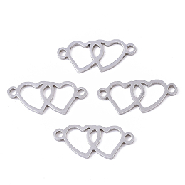 Honeyhandy 201 Stainless Steel Links connectors, Laser Cut, Heart to Heart, Stainless Steel Color, 8.5x19.5x1mm, Hole: 1.5mm