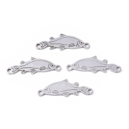 Honeyhandy 201 Stainless Steel Links connectors, Laser Cut, Fish, Stainless Steel Color, 7.5x22x1mm, Hole: 1.4mm