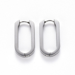 Honeyhandy 304 Stainless Steel Huggie Hoop Earrings, Oval, Stainless Steel Color, 21x12x3mm, Pin: 1mm