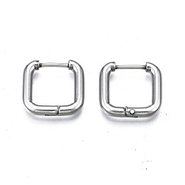 Honeyhandy 304 Stainless Steel Square Hoop Earrings, Hinged Earrings for Women, Stainless Steel Color, 15x15x2.5mm, Pin: 0.7mm