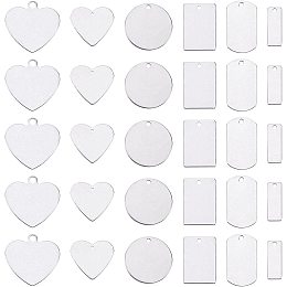 UNICRAFTALE 36pcs 6 Styles Stainless Steel Charms Stamping Blank Tag Pendants, Rectangle / Heart / Flat Round / Mixed Shape Pendants for Bracelets, Necklaces and Earrings Making Craft,1.5 ~ 4mm Hole