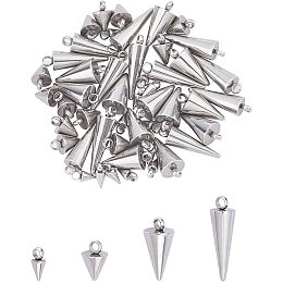 UNICRAFTALE About 48pcs 4 Sizes Cone Charms 6/18mm Spike Hypoallergenic Pendants 304 Stainless Steel Charms Small Hole Cone Pendants for DIY Necklaces Jewelry Making,Stainless Steel Color