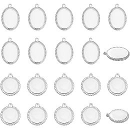 UNICRAFTALE 20pcs 2 Sizes Oval and Flat Round Pendants 304 Stainless Steel Charms Hypoallergenic Stamping Blank Tag for DIY Craft Jewelry Making Stainless Steel Color