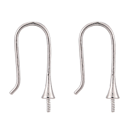 Honeyhandy 925 Sterling Silver Earring Hooks, Platinum, 21x3mm, Tray: 2mm, Pin: 0.8mm and 0.7mm