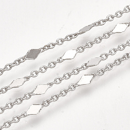 Honeyhandy Brass Link Chains, Cable Chains, Soldered, Rhombus, Real Platinum Plated, 1.5x1x0.3mm