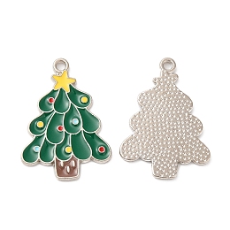 Honeyhandy Christmas Alloy Enamel Pendants, Platinum, Christmas Tree, 24x12x1mm, Hole: 1.5mm