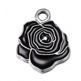 Honeyhandy Alloy Pendants, with Enamel, Rose, Platinum, 17x14x1mm, Hole: 2mm