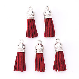 Honeyhandy Faux Suede Tassel Pendant Decorations, with CCB Plastic Cord Ends, Platinum, 33~35x10mm, Hole: 2.5mm