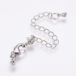 Honeyhandy Long-Lasting Plated Brass Chain Extender, with Lobster Claw Clasps and Bead Tips, Real Platinum Plated, 20mm, Extend Chain: 69mm, Bead Tips: 8x3.5mm, Inner: 3mm, Clasps: 12x6x2.5mm