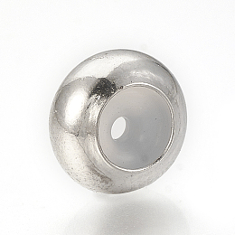 Honeyhandy Brass Beads, with Rubber Inside, Slider Beads, Stopper Beads, Platinum, 7.5x4mm, Rubber Hole: 1.2mm