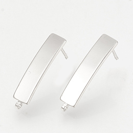 Honeyhandy Brass Stud Earring Findings, with Loop, Rectangle, Nickel Free, Real Platinum Plated, 22x5mm, Hole: 1mm, Pin: 0.8mm