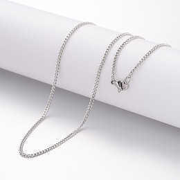 Honeyhandy 304 Stainless Steel Necklace, Curb Chains, Faceted, with Lobster Clasps, Stainless Steel Color, 23.6 inch(60cm), 2mm