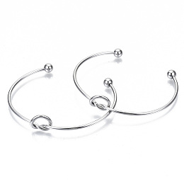 Honeyhandy 304 Stainless Steel Love Knot Cuff Bangle Making, with End Round Beads, Stainless Steel Color, Inner Diameter: 2-1/2 inch(63~66mm)