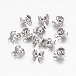 Honeyhandy 304 Stainless Steel Bead Tips, Calotte Ends, Clamshell Knot Cover, Stainless Steel Color, 6x4mm, Hole: 1mm