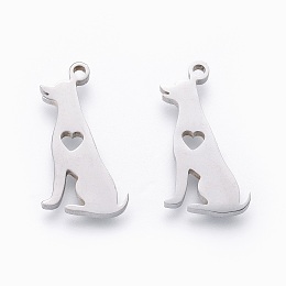 Honeyhandy 201 Stainless Steel Pendants, Manual Polishing, Dog with Heart, Stainless Steel Color, 18x9.5x1.5mm, Hole: 1.2mm