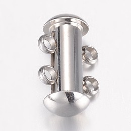 Honeyhandy 304 Stainless Steel Slide Lock Clasps, 2 Strands, 4 Holes, Tube, Stainless Steel Color, 15x10x6.5mm, Hole: 1.8mm