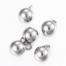 Honeyhandy 304 Stainless Steel Sphere Charms, Round Ball, Stainless Steel Color, 9x6mm, Hole: 2mm