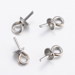 Honeyhandy 304 Stainless Steel Cup Pearl Peg Bails Pin Pendants, For Half Drilled Beads, Stainless Steel Color, 7x3mm, Hole: 1.8mm, Pin: 0.7mm