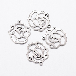 Honeyhandy 304 Stainless Steel Pendants, Rose, Stainless Steel Color, 16x14x0.8mm, Hole: 1mm