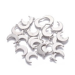 Honeyhandy 304 Stainless Steel Pendants, Moon, Stainless Steel Color, 16x11x0.9mm, Hole: 1.4~1.5mm