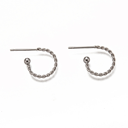 Honeyhandy 304 Stainless Steel Stud Earring Findings, Half Hoop Earrings, Twist Ring, Stainless Steel Color, 12.5x18.5x1.2mm, Pin: 0.7mm