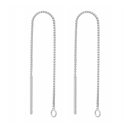 Honeyhandy Sterling Silver Stud Earring Findings, Ear Threads, Box Chains, Platinum, 68~70x0.65mm, Hole: 1~2mm