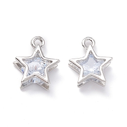 Honeyhandy Alloy Clear Cubic Zirconia Charms,Long-Lasting Plated, Star, Platinum, 14x12x5mm, Hole: 1.4mm