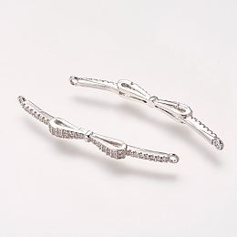 Honeyhandy Brass Micro Pave Cubic Zirconia Links, Bowknot, Platinum, 39x3x3.5mm, Hole: 1mm