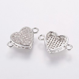 Honeyhandy Brass Micro Pave Cubic Zirconia Links, Heart, Platinum, 18x11.5x4mm, Hole: 2mm