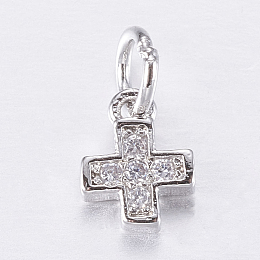 Honeyhandy Brass Micro Pave Cubic Zirconia Tiny Cross Charms, Platinum, 6.5x5x2mm, Hole: 2.5mm