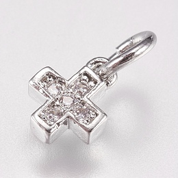 Honeyhandy Brass Micro Pave Cubic Zirconia Tiny Cross Charms, Platinum, 6.5x5x1.8mm, Hole: 3.5mm