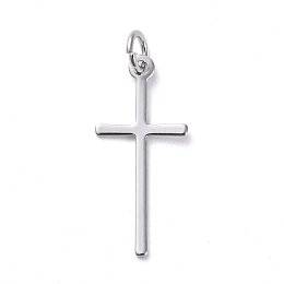 Honeyhandy Brass Pendants, Long-Lasting Plated, Cross, Real Platinum Plated, 23x10.5x0.6mm, Hole: 3.2mm